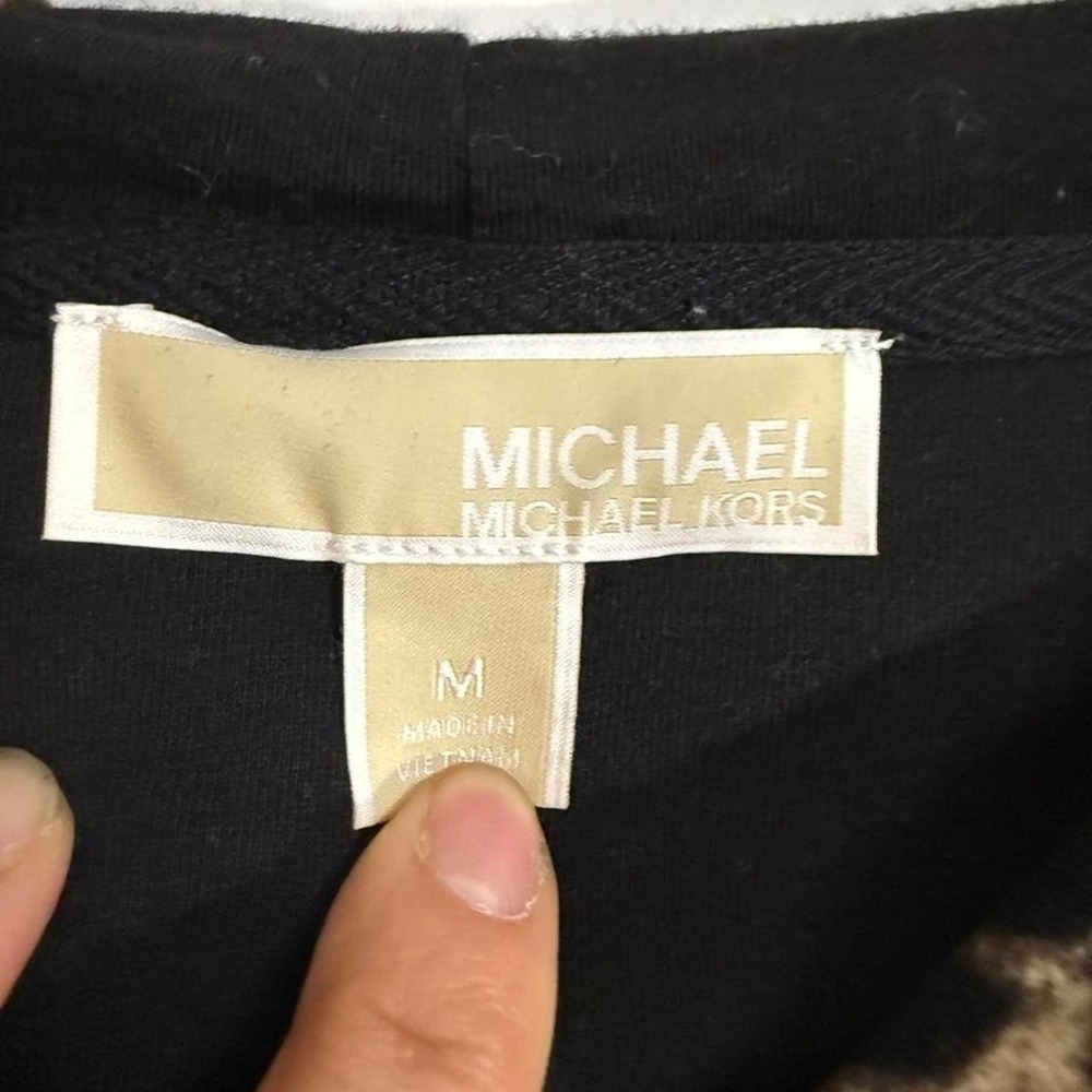 Michael Michael Kors Leopard Print Velour Hoodie Brown Black Gold MK M - Picture 5 of 8